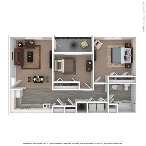 Floor plan for 2 beds, 1 bath, 972 sqft